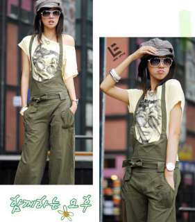 Cotton + linen green Womens Casual overalls Pants  