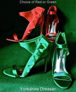 New KAREN MILLEN Satin BOW Sandals Shoes  GREEN or RED  