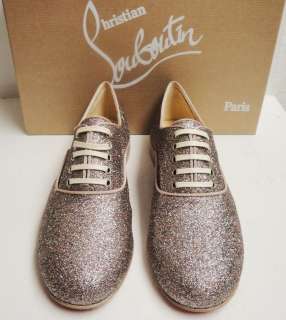 Christian Louboutin FRED Glitter Leather Oxfords Flats Shoes 36.5 