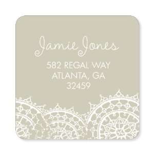  Lace Lined Taupe Label Square Birthday Stickers