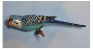 Vintage TAKAHASHI Hand Carved BLUE PARAKEET Painted WOOD BIRD Sits on 