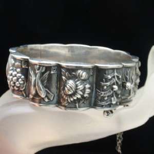  Bracelet Vintage Sterling Silver Repousse Detailed Hallmarked  