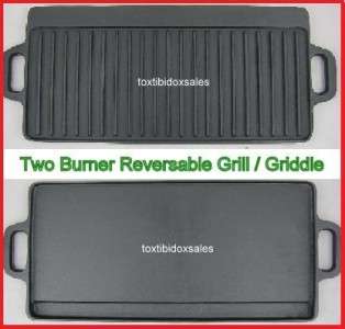 NEW CAST IRON 2 DOUBLE SIDED TWO BURNER REVERSIBLE GRILL / GRIDDLE 