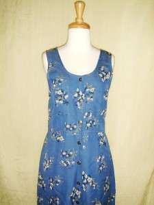 Blue floral print buttons down the front dress by Directives. Full 