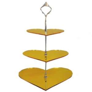 Three Tier 3mm Acrylic Yellow Mirror Heart Cake Stand (approx 24 cup 