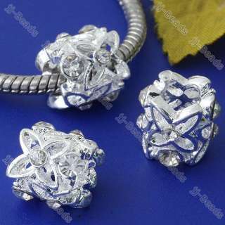 20pc Flower Crystal Silver Plated Charm European Beads  