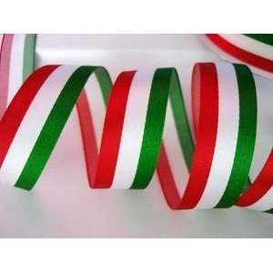 Roll of 50 yd Satin 7/8 Ribbon Green/White/Red Stripes (R62 Mexico)