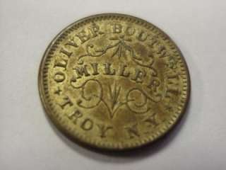   CWT CIVIL WAR TOKEN OLIVER BOUTWELL BRASS MILLER TROY, NY UNC  
