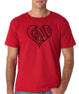 Mens Love Heart Outline Red Valentines Day T Shirt Tee  