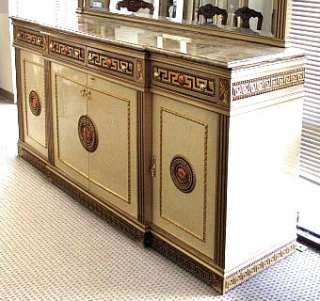 GOLD/Cream NEOCLASSICAL 7Ft BUFFET Sideboard SERVER w/ Marbletop, 3 