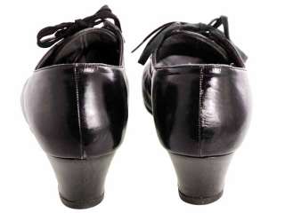 Vintage Womens Shoes Oxfords 1930s Black Leather Cutout/Peeptoe Sz 7 