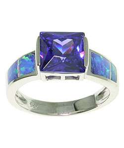 Sterling Silver Large CZ Created Opal Ring  