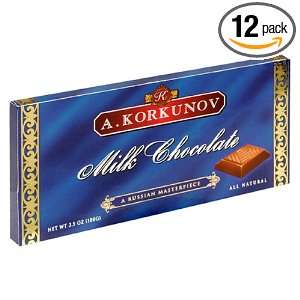 Korkunov Milk Chocolate Bar, 3.5 Ounce Bar (Pack of 12)  