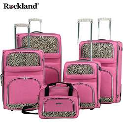 Rockland Pink Leopard Print 5 piece Luggage Set  