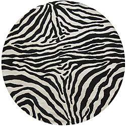 Alexa Zebra Animal Pattern Black/ White Wool Rug (8 Round 