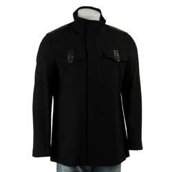 Cole Haan Mens Black Wool Blend Military Jacket  