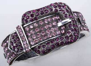 Purple pink swarovski crystal belt bangle bracelet  