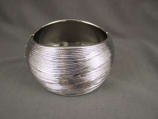 Silver tone textured 1 5/8 wide hinged bangle bracelet NEW  