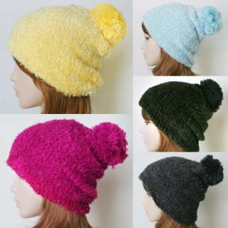 Eyelash Yarn Knitted Pom Pom Beanies Hat Cute/Lovely  