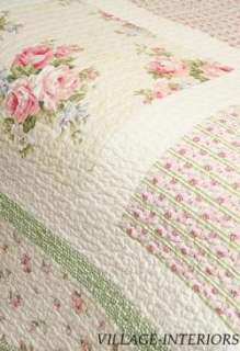 10pc SPRING PINK ROSES CHIC n SHABBY QUEEN QUILT, SHAMS, BEDSKIRT 