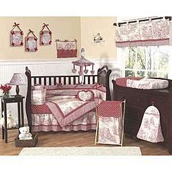 Red French Toile/ Polka Dot Baby Crib Bedding Set  