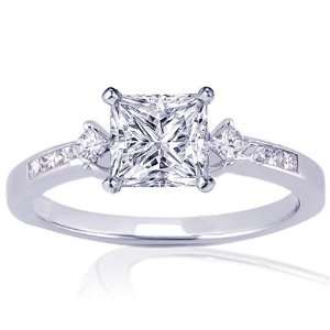  Princess Cut 3 Stone Petite Diamond Kite Shape Engagement Ring 14K GIA
