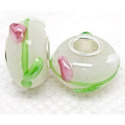   Glass White and Pink Tulip Charm Beads (Set of 2)  