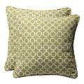 Decorative Green/ White Geometric Square Outdoor Toss Pillows (Set of 