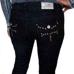 Silver Diva Womens Black Rhinestone Skinny Denim Jeans   