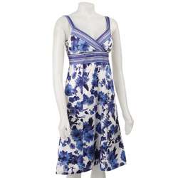 Madison Leigh Womens White/ Blue Surplice Dress  
