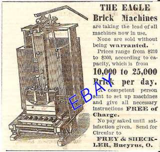 1868 FREY SHECKLER EAGLE BRICK MACHINE AD BUCYRUS OHIO  