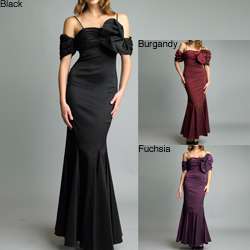  York Black Off the shoulder Bow Accent Taffeta Gown  