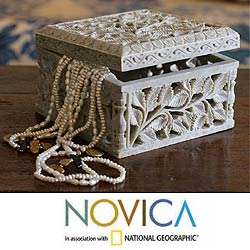 Soapstone White Ivy Jewelry Box (India)  