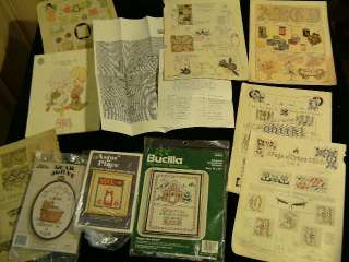 Vintage Bucilla Cross Stitch Needlework Sewing Pattern Book & Kit Lot 