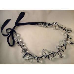  Black Satin Ribbon Necklace with Clear Acrylic Faceted 