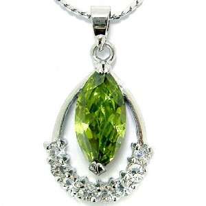 Tasteful Marquise Cut Sterling Silver Simulated Peridot Pendant with 