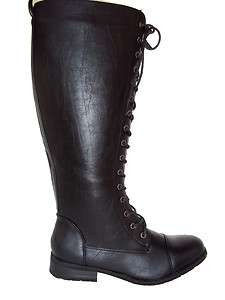 Women Combat army military motorcycle riding boots knee high Black 