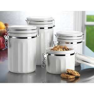   WHITE CANISTER SET   SET OF 4 SOLID WHITE CANISTERS
