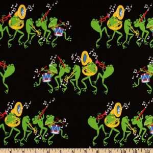  44 Wide Musical Frog Jamboree Black Fabric By The Yard 
