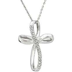   Silver 1/10ct TDW Diamond Ribbon Cross Necklace  