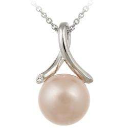 Sterling Silver Cubic Zirconia Pink Faux Pearl Necklace   