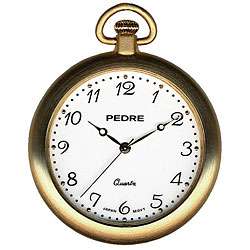 Pedre Mens Goldtone Pocket Watch and Engravable Wooden Display Stand