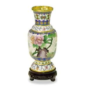  8H Cloisonne Vase   White Flower Motif