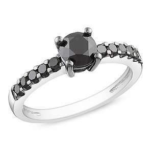  Amour 1 CT Black Diamond TW Engagement Ring Silver Black 