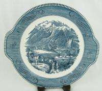 Royal China Blue Currier & Ives Handled Cake Platter  