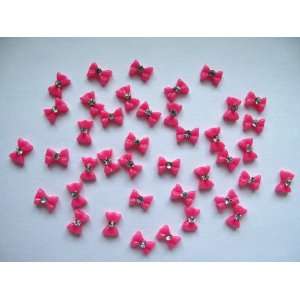  Nail Art 3d 40 Pieces small Hot Pink Bow /Rhinestone for 
