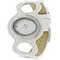 Geneva Womens Platinum White Faux Leather Watch 