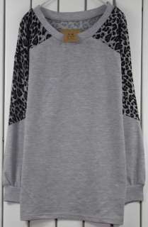 Grey Women NWT Casual Leopard Long Sleeve T shirt Dress  