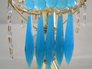 ROBINS EGG BLUE GLASS PRISM CHANDELIER LAMP U DROP 5PC  