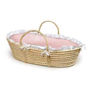  Natural Moses Basket With Pink Gingham Bedding Baby